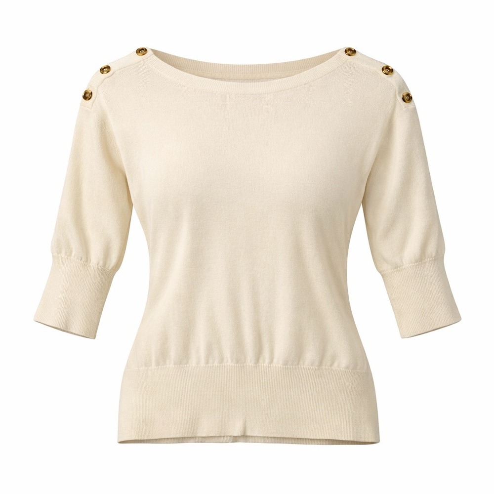 Gap Womens Gold Button Shoulder Knit Sweater Cotton‎ Ivory Preppy Office M